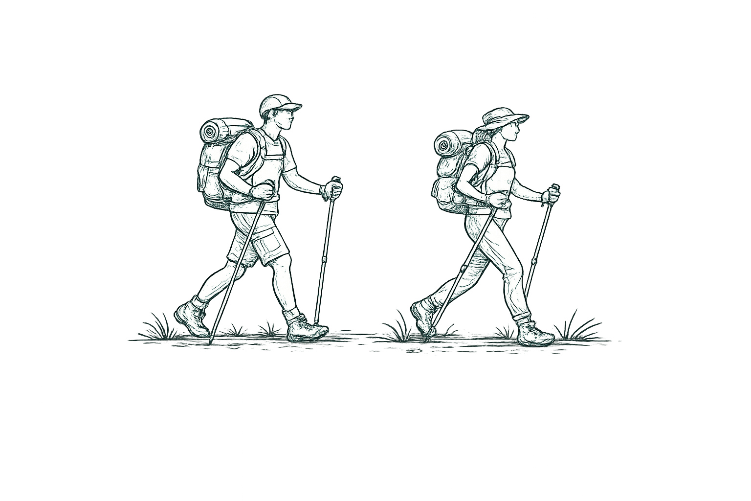 Illustration de randonneurs marchant dans la nature
